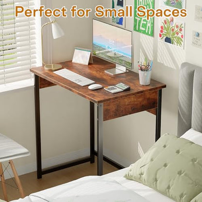ALISENED 30 Inch Small Computer Desk, Office Desk with Metal Frame, Sturdy and Stable Home Office Desks, Simple Writing Desk for Home Office, Rustic Brown - color: Rustic Brown, size: W-30in