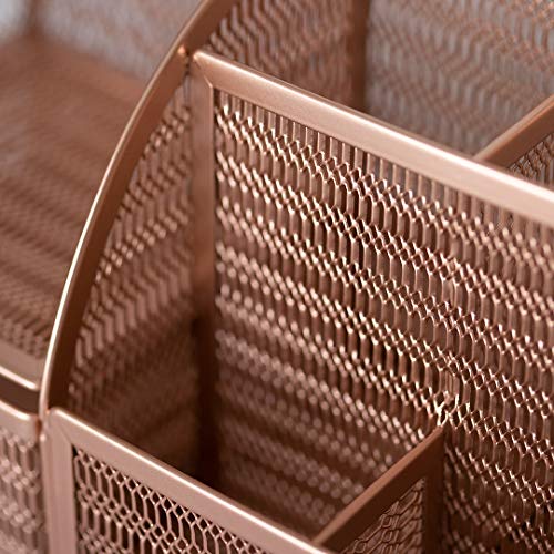 BLU MONACO Rose Gold Mesh Metal Desk Organizer with Drawer – 6 Compartments for Office Supplies & Accessories - color: Rose Gold