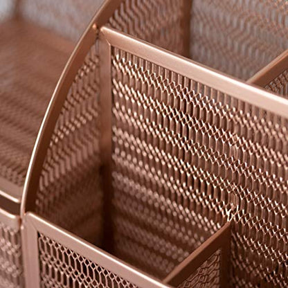 BLU MONACO Rose Gold Mesh Metal Desk Organizer with Drawer – 6 Compartments for Office Supplies & Accessories - color: Rose Gold