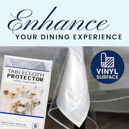 BRODER MFG. INC. Tablecloth Protector Crystal Clear Vinyl (60"x144" Oblong) | Thick, Durable Clear Table/Tablecloth Protector | Perfect for Parties, Special Occasions, Gatherings, and Everyday Use - size: 144" x 60" (Rectangular)