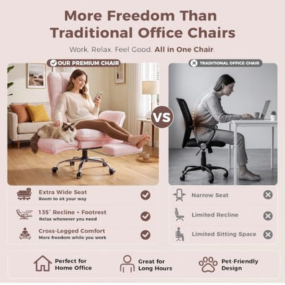Big and Tall Office Chair, Flip Armrests for Pets & Cross Legged Sitting | Executive Ergonomic Computer Gaming Chair with Foot Rest, Teddy Fleece Wide Seat Reclining Desk Chair, Pink - color: Pink