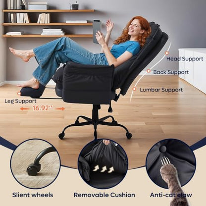 Bestier Big and Tall Reclining Office Chair with Reversible Armrests - color: Black Pu Leather