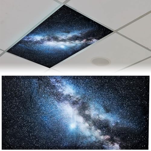 Patelai 4x2 Feet Light Covers for Classroom, Magnetic,Galaxy | Sky Cloud Print for Office Decor, Drop Ceiling Compatible, 10 Magnets Included, Filters Harsh Fluorescent Lighting - style: Galaxy