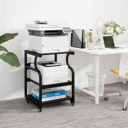 Natwind 3 Tier Large Printer Stand, 24"x20", with Charging Station,Black - color: Black