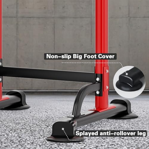 soges Power Tower Pull Up Bar Station, Free Standing Pull Up Rack Dip Station for Home Gym, Height Adjustable Home Strength Training Fitness Workout Equipment - color: Red