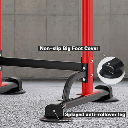 soges Power Tower Pull Up Bar Station, Free Standing Pull Up Rack Dip Station for Home Gym, Height Adjustable Home Strength Training Fitness Workout Equipment - color: Red