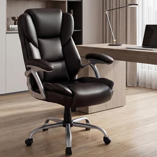 COSTWAY Executive Office Chair with High Back and Thickened Seat Cushion - color: Brown
