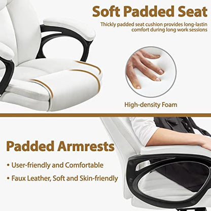 Yaheetech Executive Office Chair High Back PU Leather Adjustable Seat White - color: White