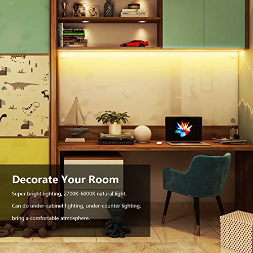 DAYBETTER Under Cabinet Lights, 6 PCS Under Cabinet Lighting with Remote, Dimmable LED Strip Lights for Bedroom, LED Lights for Kitchen Cabinet, Counter Shelf 2700K-6500K Warm to Daylight White, 9.8ft - size: 9.8ft
