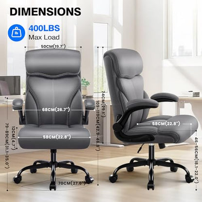 Office Chair - Executive High Back Breathable Comfy Desk Chair with Lumbar Support - Ergonomic Leather Rolling Swivel Computer Chair with Rock Function for Working Studying Gaming Relaxing