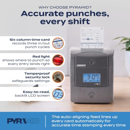 Pyramid Time Systems 2650 Auto Aligning Punch Clock, Employee Time Clock