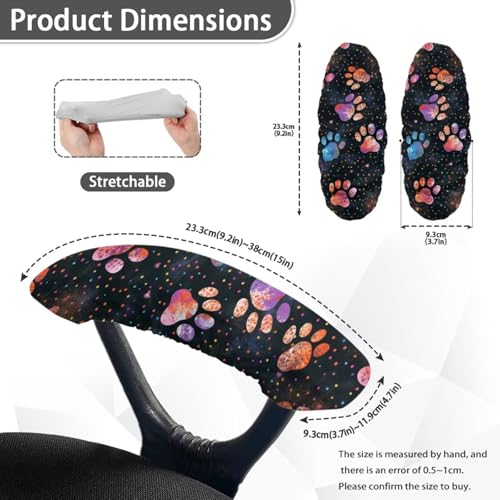Dog Paw Print Computer Chair Armrest Covers, Soft Stretchy Office Chair Arm Covers Set of 2, Skin Friendly and Breathable, Home Decorations, Black - color: Black and Multi - Dog Paw