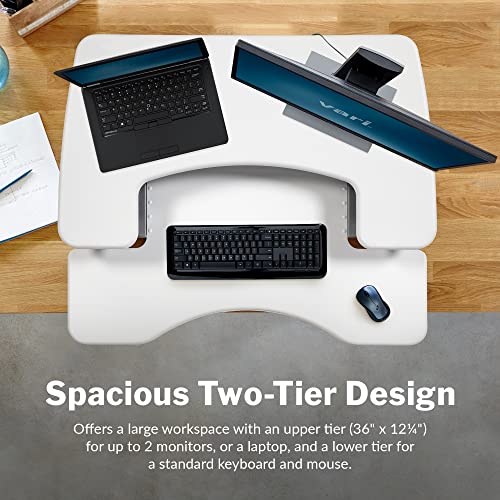 Vari Varidesk Pro Plus 36 Standing Desk Converter – 11 Height Settings + Spring Lift, 2 Tier Design, Keyboard Tray, Fits Desktops 36” Wide x 26.5" Deep – Delivers Fully Assembled (White) - color: White