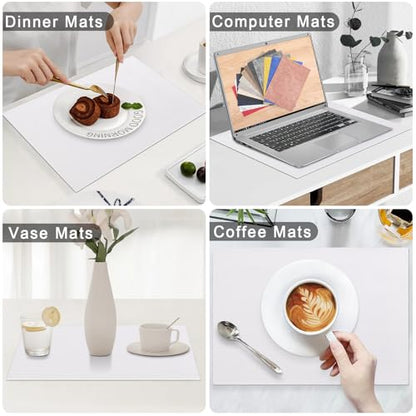 Homaxy PU Faux Leather Placemats for Dining Table, Set of 6, White - color: White