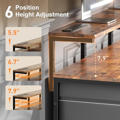 HLDIRECT 47 Inch Gaming Desk with LED & 8 Storage Drawers, Rustic Brown - color: Rustic Brown