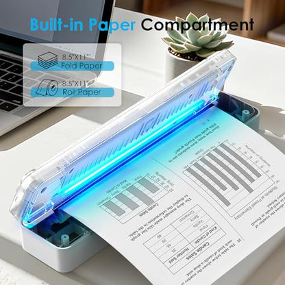 KNAON Inkless Portable Printer, Bluetooth Printing for Travel, 8.5x11 | Wireless Bluetooth Small Printer for Travel & Office & Home Use, Includes 3 rolls, Compatible with Phone, Tablet & Laptop