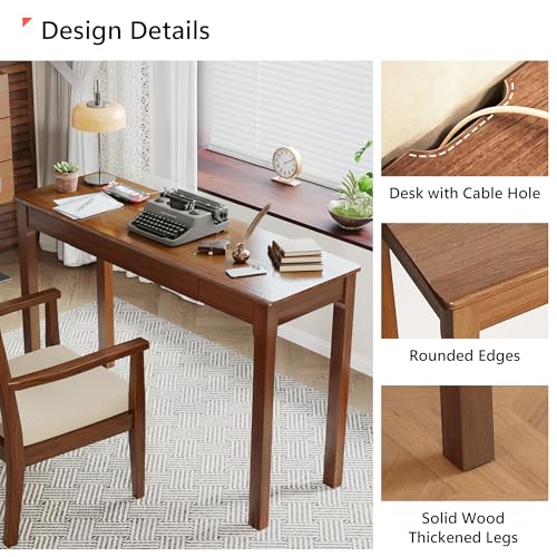 Wood Desk, Solid Wood Writing Table for Home Office, Mid Century Modern Desk with Drawers, Walnut (47inch / 120cm) - color: A-walnut, size: 47.2*15.7*29.5 Inch