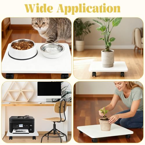 2 Pcs Under Desk Printer Stand with 4 Caster Wheels, White Movable Printer, White Rolling Plant Rack Tray, Multiple Places Such As Living Room, Bedroom to Place Scanners, Fax Machines
