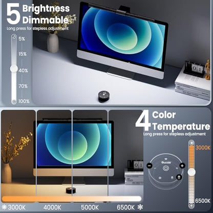 Quntis Computer Monitor Lamp, Screen Monitor Light Bar for Eye Caring, USB Reading LED Task Lamp with Auto-Dimming, Dimmable Light Bar, Touch Control, No Glare Space Saving Home Office Desk Lamps - style: ScreenLinear Pro ‎Gray