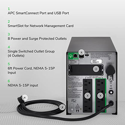 APC 1500VA Smart UPS with SmartConnect, SMT1500C Sinewave UPS Battery Backup, AVR, 120V, Line Interactive Uninterruptible Power Supply