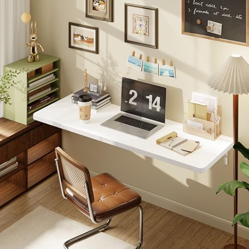 Dogsky Floating Wall Desk 48" x 16" - 300 lbs Heavy Duty Solid Pine - color: White, size: 48" x 16"