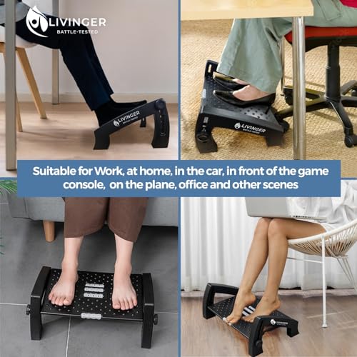 Livinger Foot Stool – Adjustable Foot Rest with 6 Height Settings – Under-Desk Support with Non-Slip Legs – Ergonomic Foot Roller – Sturdy Design for Office or Home