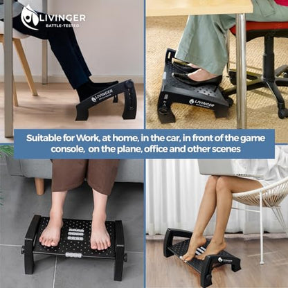 Livinger Foot Stool – Adjustable Foot Rest with 6 Height Settings – Under-Desk Support with Non-Slip Legs – Ergonomic Foot Roller – Sturdy Design for Office or Home