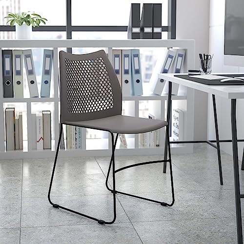 Flash Furniture Hercules Stack Chair with Air-Vent Back, Gray | Sled Base, Powder Coated, 661 LBS. Weight Capacity - color: Grey, size: Set of 1