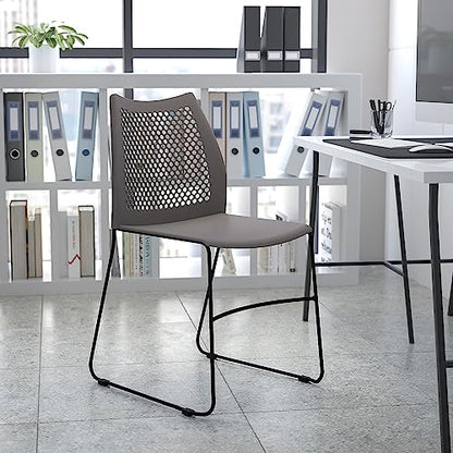 Flash Furniture Hercules Stack Chair with Air-Vent Back, Gray | Sled Base, Powder Coated, 661 LBS. Weight Capacity - color: Grey, size: Set of 1