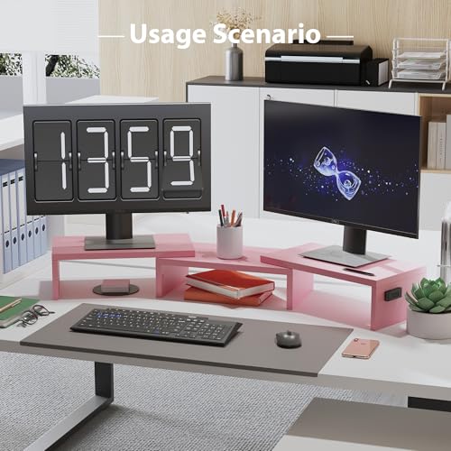 BONTEC Dual Monitor Stand Riser, Adjustable Length & Swivel Angle, Pink - color: Pink, size: 42.5 in