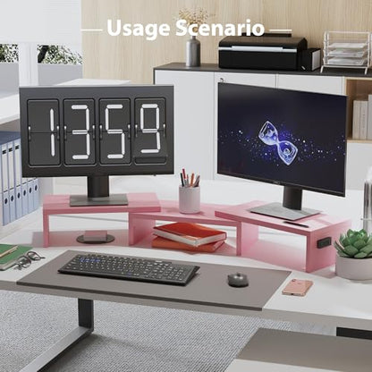BONTEC Dual Monitor Stand Riser, Adjustable Length & Swivel Angle, Pink - color: Pink, size: 42.5 in