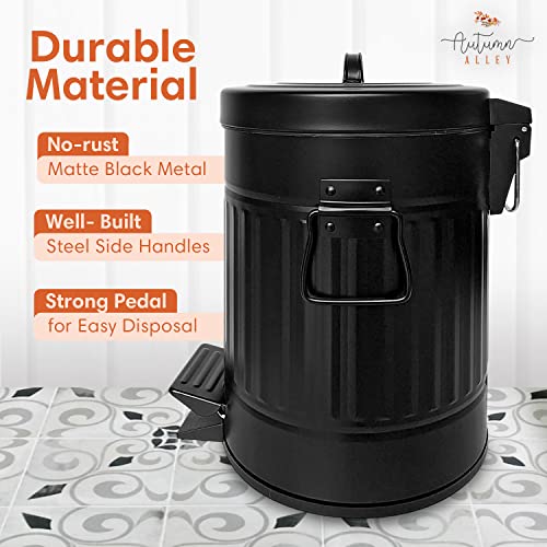 Autumn Alley Small Farmhouse Bathroom Trash Can, Pet Proof Matte Black Trash Can with Lid for Rustic Bathroom, Farmhouse Kitchen Step Waste Bin, Retro Metal Wastebasket 5L/1.3 Gal. - color: Black, style: 1 Pack (Trash Can Only)
