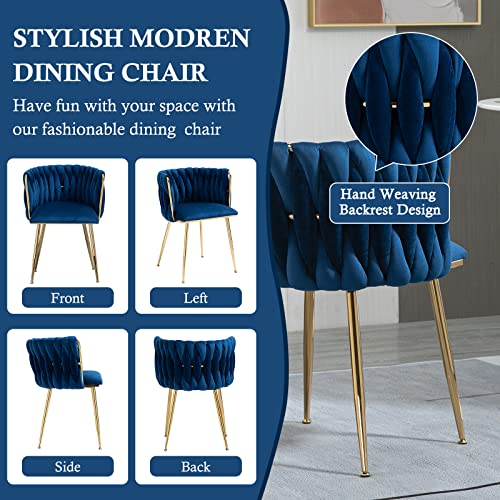 NIOIIKIT Modern Velvet Dining Chairs Hand Weaving Accent Chairs Living Room Chairs Upholstered Side Chair with Golden Metal Legs for Dining Room Kitchen Vanity Living Room (Navy) - color: Navy
