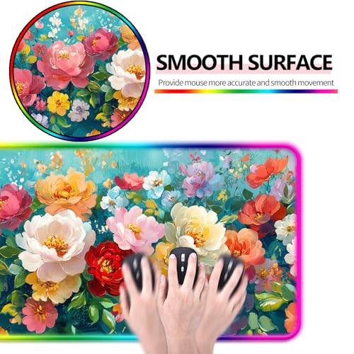 RGB Colorful Flower Peony Gaming Desk Mat & Floral Mouse Pad, XL - color: Rgb-w28