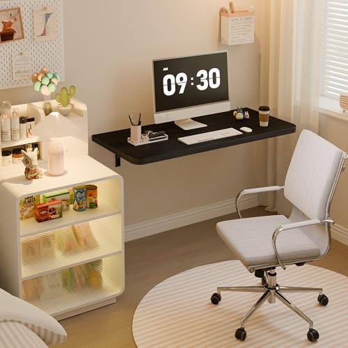 Dogsky Floating Wall Desk 36" x 14" - 200 lbs Heavy Duty Solid Pine - color: Black, size: 36" x 14"