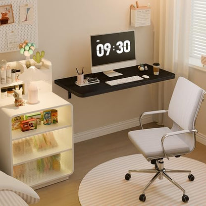 Dogsky Floating Wall Desk 36" x 14" - 200 lbs Heavy Duty Solid Pine - color: Black, size: 36" x 14"