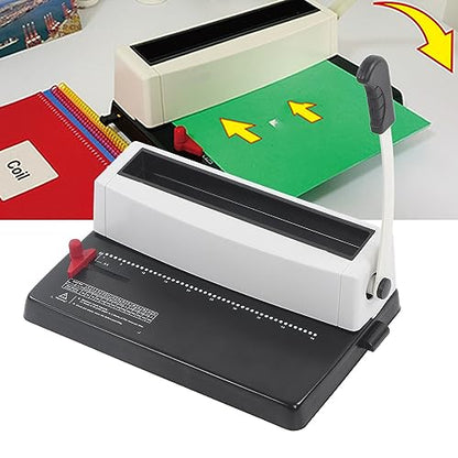 Professional Spiral Coil Binding Machine Heavy Duty Stainless Steel Wire Binder with Round Hole Punch and Ergonomic Handle for Office Document Binding Letter A4 A5 Size