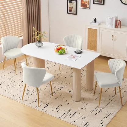 Velvet Dining Chairs Set of 2, Modern Upholstered Vanity Chairs with Golden Metal Legs for Dining Room Kitchen Vanity Patio (White) - color: White-1