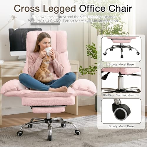 JOMEED Cloud Cross Legged Office Chair with Footrest,Flip Armrest,Pink - color: Pink