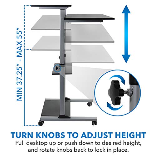 Mount-It! Mobile Standing Desk | Height Adjustable Rolling Desk with 40 Wide Table Tops | Multi-Purpose Rolling Presentation Cart with Four Platforms | (MI-7970) - color: Grey