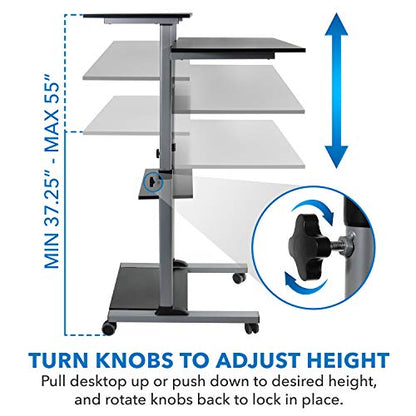 Mount-It! Mobile Standing Desk | Height Adjustable Rolling Desk with 40 Wide Table Tops | Multi-Purpose Rolling Presentation Cart with Four Platforms | (MI-7970) - color: Grey
