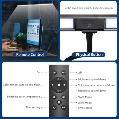 33Inch Desk Lamp for Home Office, Eye-Caring Architect Desk Lamp with Clamp, 24W Ultra Bright Auto Dimming Computer Light Stepless Dimming and Tempering Table Light for Reading, Study, Work