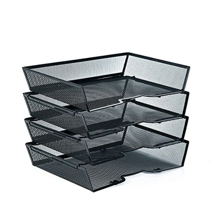 SETTFRFE 4 Tier Metal Letter Tray Desk Organizer-Stackable Paper Tray,Black | Desk Tray Organizer with Reinforced Edges,Stackable File Trays Organizers and Storage System for Office,School,Home