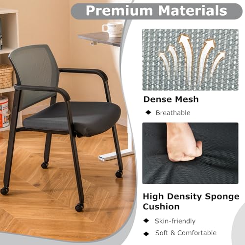 Giantex 4-Pack Waiting Room Chair Set, Rolling Office Desk Chairs with PU Wheels, Armrests, Stackable Guest Chair for Office, School, Lobby,Reception, Conference, Grey - color: Grey