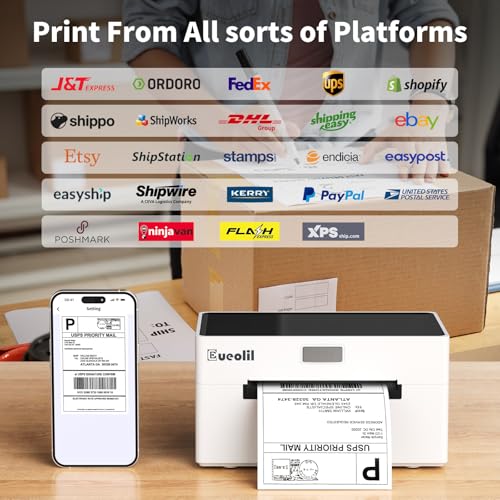 4x6 Thermal Label Printer, All-in-One Portable Bluetooth Shipping Label Printer for Small Business Compatible with Android/iPhone/Mac/Windows for Amazon Shopify Etsy USPS & UPS,White