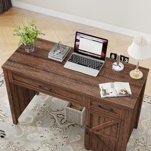 Vabches Farmhouse 47" Executive Desk with Drawers, Red-Brown - color: Red-brown, size: 47"W