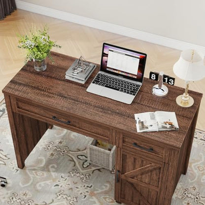 Vabches Farmhouse 47" Executive Desk with Drawers, Red-Brown - color: Red-brown, size: 47"W