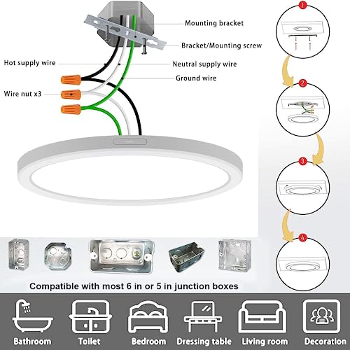 ETL 7 Inch Small LED Flush Mount Ceiling Light Dimmable,5000k Daylight Ultra Slim Round Flat Panel Ceiling Light Fixture,Modern White Ceiling Lamp for Closet,Kitchen,Bathroom,Hallway (3 Pack) - color: 3 Pack White, size: 7 inch