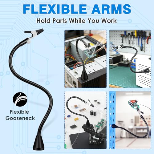 Magnetic Helping Hands Soldering Station with 5X LED Magnifying Lamp, 6 Flexible Arms, 360° Soldering Clamp, Heavy Duty Base, Magnetic Third Hand Tool for Precision Soldering, Electronics & DIY