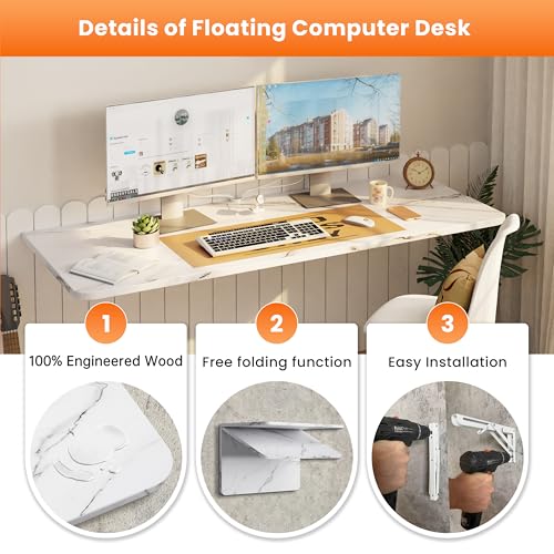 IAE Wall Mounted Folding Desk,Floating Computer Desk for Small Spaces,White | 48x22in engineered wood desktop with metal brackets, folds flat to save space in home office, apartment and laundry room - color: White, size: 48"*22"